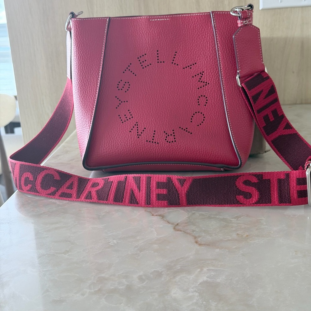 Stella McCartney Red Perforated Logo Crossbody with Woven Strap